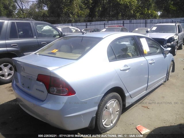 JHMFA36207S008498 - 2007 HONDA CIVIC HYBRID Light Blue photo 4