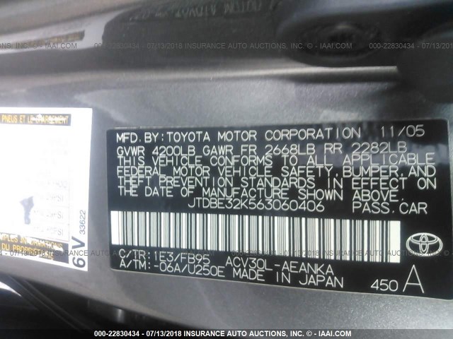 JTDBE32K563060406 - 2006 TOYOTA CAMRY LE/XLE 灰色 照片 9