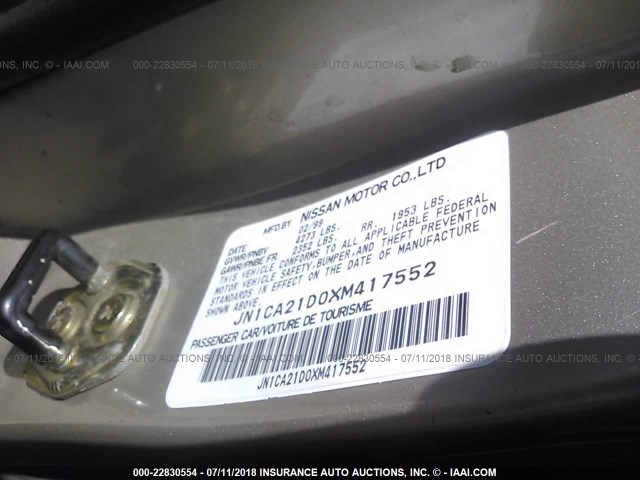 JN1CA21D0XM417552 - 1999 NISSAN MAXIMA GLE/GXE/SE GOLD photo 9