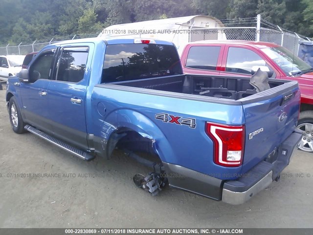 1FTEW1EP0FFC48058 - 2015 FORD F150 SUPERCREW BLUE photo 3