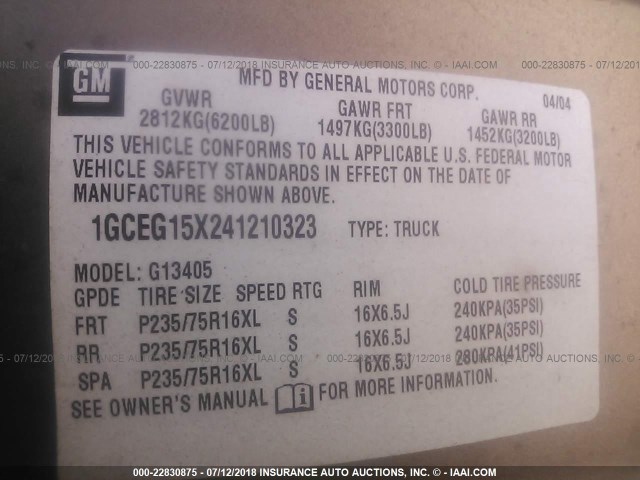 1GCEG15X241210323 - 2004 CHEVROLET EXPRESS G1500  GOLD photo 9