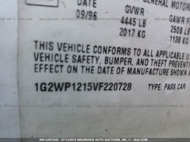 1G2WP1215VF220728 - 1997 PONTIAC GRAND PRIX GTP Ağ foto 9