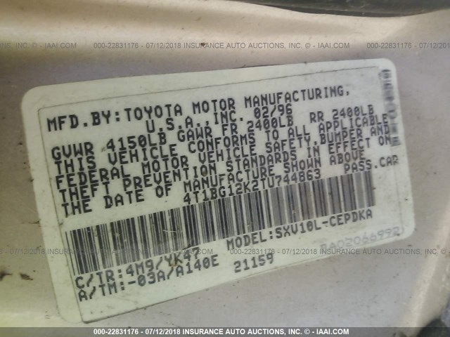 4T1BG12K2TU744863 - 1996 TOYOTA CAMRY DX/LE/XLE TAN photo 9