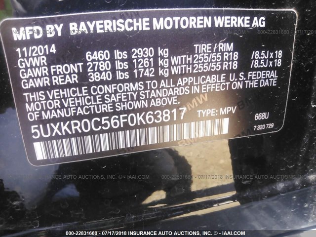 5UXKR0C56F0K63817 - 2015 BMW X5 XDRIVE35I BLACK photo 9