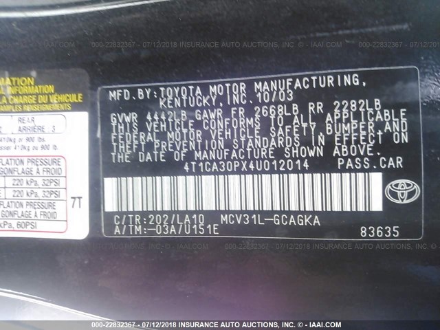 4T1CA30PX4U012014 - 2004 TOYOTA CAMRY SOLARA SE/SLE Qara foto 9