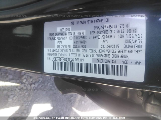 JM3KE2BE0E0400024 - 2014 MAZDA CX-5 SPORT GRAY photo 9