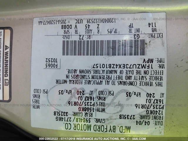 1FMZU73EX4ZB10157 - 2004 FORD EXPLORER XLT/XLT SPORT/NBX 金色 照片 9