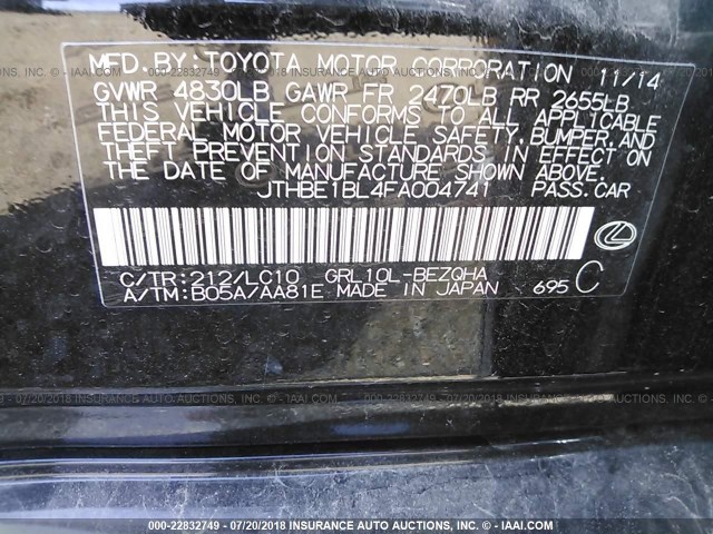 JTHBE1BL4FA004741 - 2015 LEXUS GS 350 BLACK photo 9