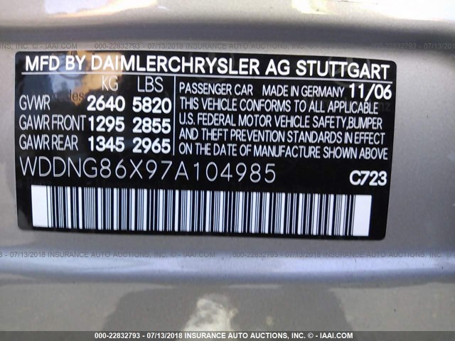 WDDNG86X97A104985 - 2007 MERCEDES-BENZ S 550 4MATIC SILVER photo 9