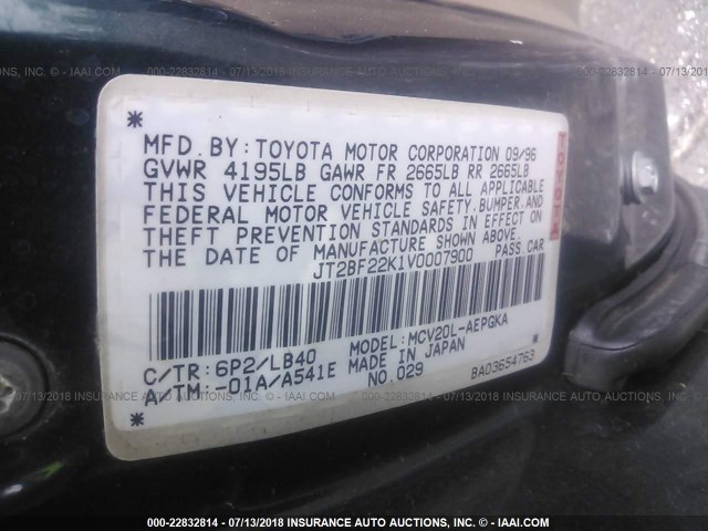 JT2BF22K1V0007900 - 1997 TOYOTA CAMRY LE/XLE GREEN photo 9
