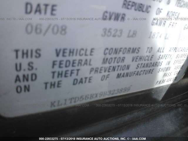 KL1TD56EX9B323899 - 2009 CHEVROLET AVEO LS/LT 银色 照片 9