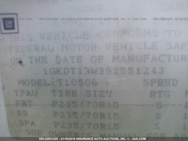 1GKDT13W3S2551243 - 1995 GMC JIMMY Beyaz fotoğraf 9