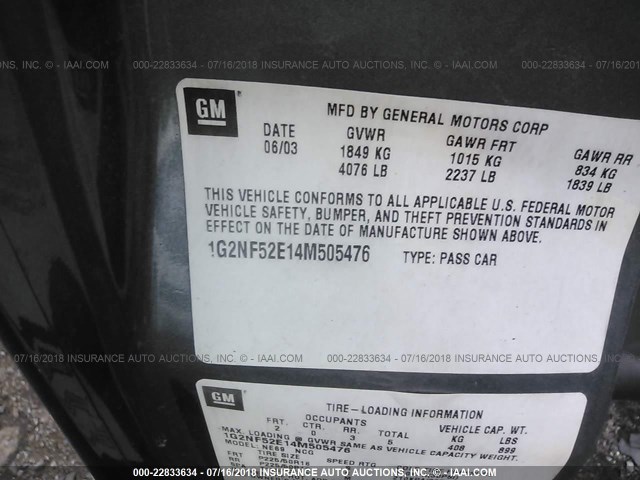 1G2NF52E14M505476 - 2004 PONTIAC GRAND AM SE1 GRAY photo 9