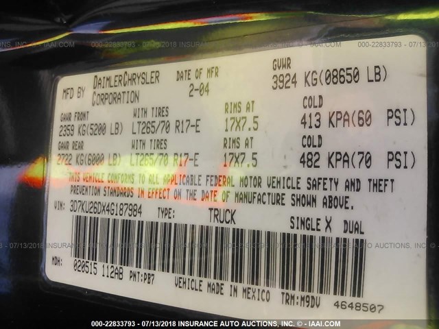 3D7KU26DX4G187984 - 2004 DODGE RAM 2500 ST/SLT BLUE photo 9