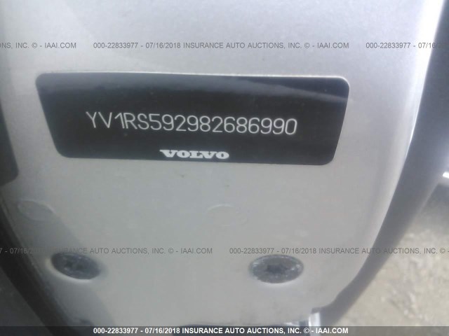 YV1RS592982686990 - 2008 VOLVO S60 2.5T SILVER photo 9