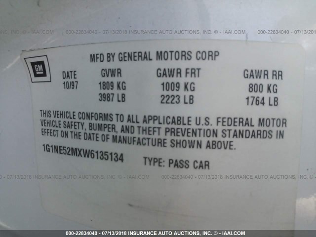 1G1NE52MXW6135134 - 1998 CHEVROLET MALIBU LS 白色 照片 9