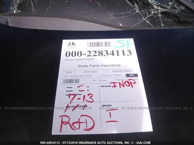 2G2WP522051150790 - 2005 PONTIAC GRAND PRIX BLACK photo 7