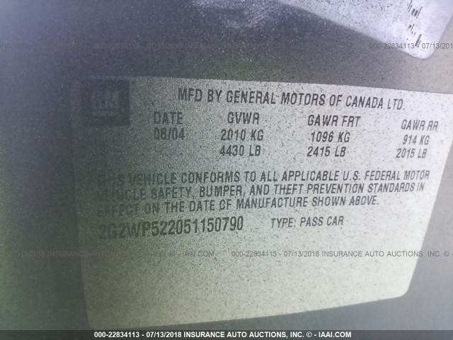 2G2WP522051150790 - 2005 PONTIAC GRAND PRIX BLACK photo 9