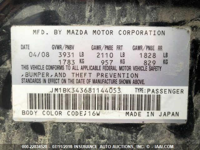 JM1BK343681144053 - 2008 MAZDA 3 HATCHBACK BLACK photo 9