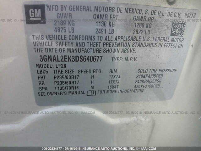 3GNAL2EK3DS640677 - 2013 CHEVROLET CAPTIVA LS 金色 照片 9