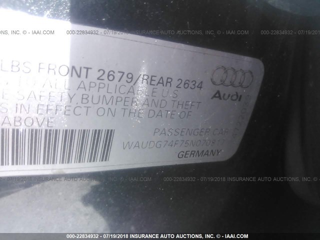 WAUDG74F75N070817 - 2005 AUDI A6 3.2 QUATTRO GREEN photo 9