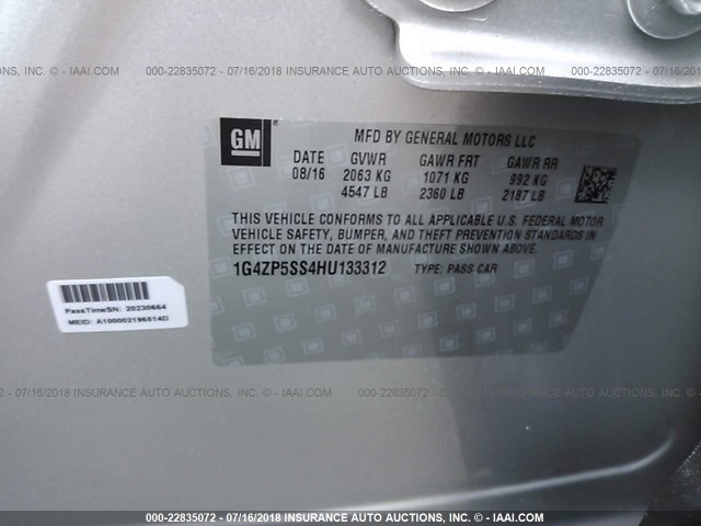 1G4ZP5SS4HU133312 - 2017 BUICK LACROSSE ESSENCE SILVER photo 9