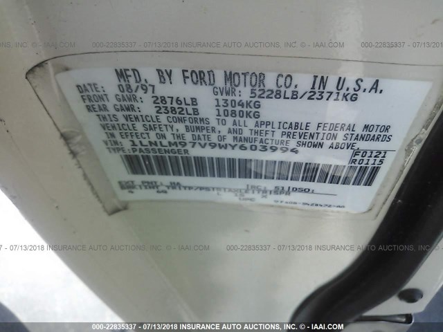 1LNLM97V9WY603994 - 1998 LINCOLN CONTINENTAL  Бежевый фото 9