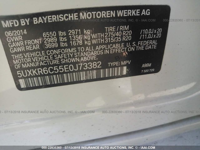 5UXKR6C55E0J73382 - 2014 BMW X5 XDRIVE50I WHITE photo 9