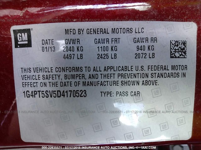 1G4PT5SV5D4170523 - 2013 BUICK VERANO PREMIUM RED photo 9