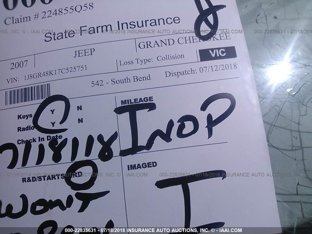 1J8GR48K17C525751 - 2007 JEEP GRAND CHEROKEE LAREDO/COLUMBIA/FREEDOM 红色 照片 7