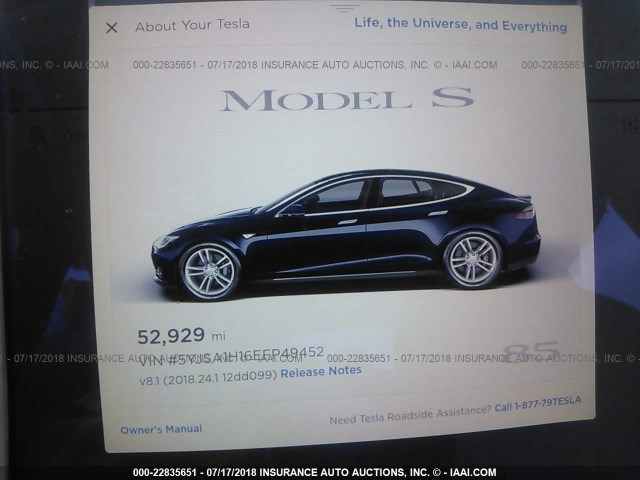 5YJSA1H16EFP49452 - 2014 TESLA MODEL S Մուգ կապույտ լուսանկար 7