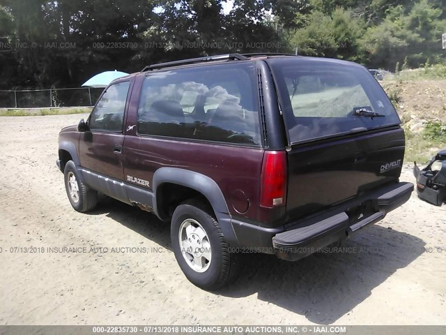 1GNEK18K8PJ368157 - 1993 CHEVROLET BLAZER K1500 BURGUNDY photo 3