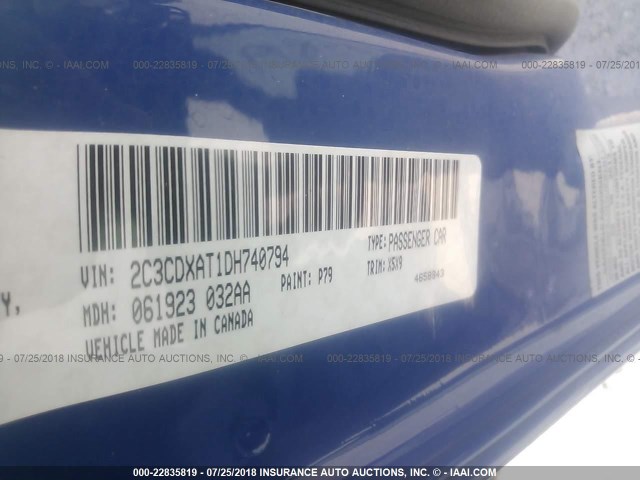 2C3CDXAT1DH740794 - 2013 DODGE CHARGER POLICE BLUE photo 9