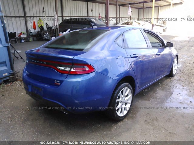 1C3CDFBH6DD224514 - 2013 DODGE DART SXT BLUE photo 4