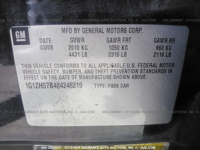 1G1ZH57B484248219 - 2008 CHEVROLET MALIBU 1LT 黑色 照片 9