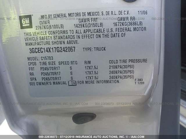 3GCEC14X17G242067 - 2007 CHEVROLET SILVERADO C1500 CLASSIC Champagne photo 9