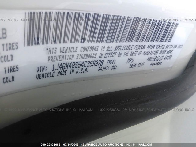 1J4GX48S54C359978 - 2004 JEEP GRAND CHEROKEE LAREDO/COLUMBIA/FREEDOM 白色 照片 9