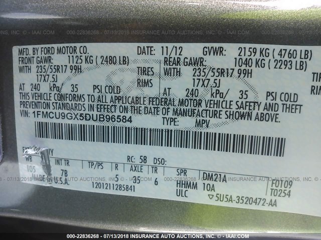 1FMCU9GX5DUB96584 - 2013 FORD ESCAPE SE GREEN photo 9