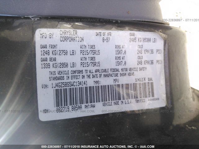 1J4GZ58S5WC134141 - 1998 JEEP GRAND CHEROKEE LAREDO/TSI BLACK photo 9