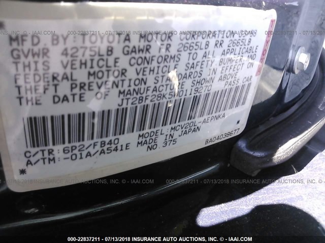 JT2BF28K5W0119270 - 1998 TOYOTA CAMRY LE/XLE GREEN photo 9