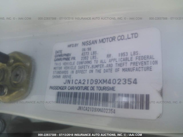 JN1CA21D9XM402354 - 1999 NISSAN MAXIMA GLE/GXE/SE WHITE photo 9