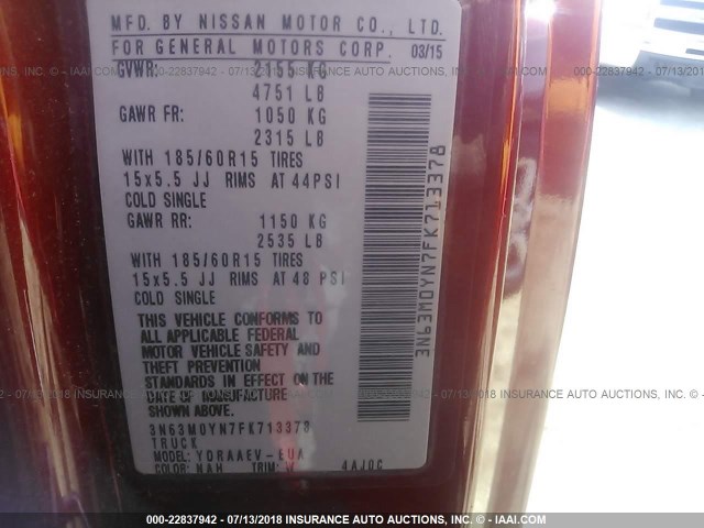 3N63M0YN7FK713378 - 2015 CHEVROLET CITY EXPRESS LS 红色 照片 9