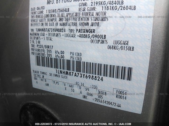 1LNHM87A73Y698824 - 2003 LINCOLN LS Gümüş foto 9