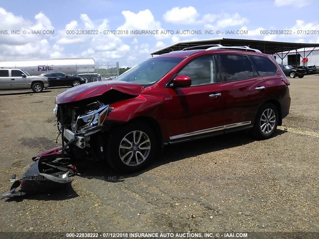 5N1AR2MN1FC710877 - 2015 NISSAN PATHFINDER S/SV/SL/PLATINUM MAROON photo 2