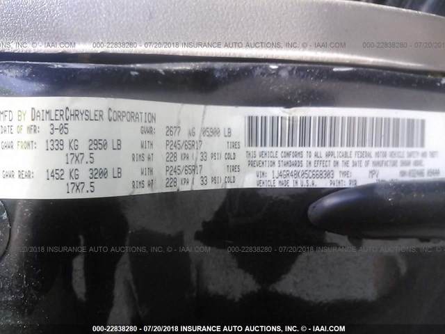 1J4GR48K05C668303 - 2005 JEEP GRAND CHEROKEE LAREDO/COLUMBIA/FREEDOM 黑色 照片 9