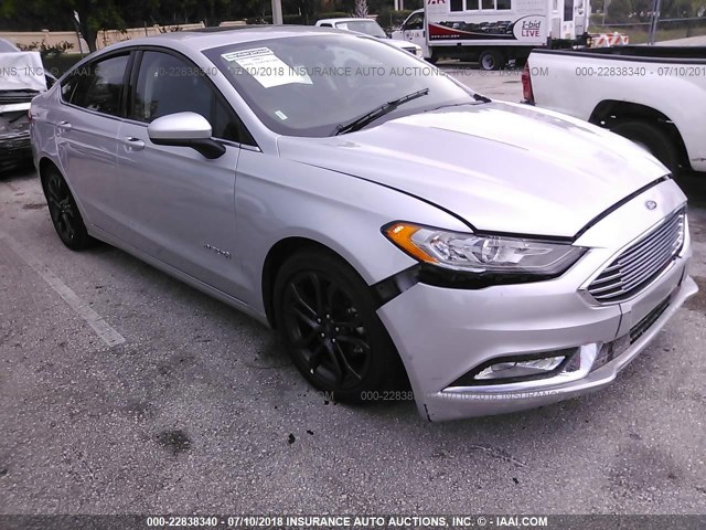 3FA6P0LU9JR146277 - 2018 FORD FUSION SE HYBRID SILVER photo 1