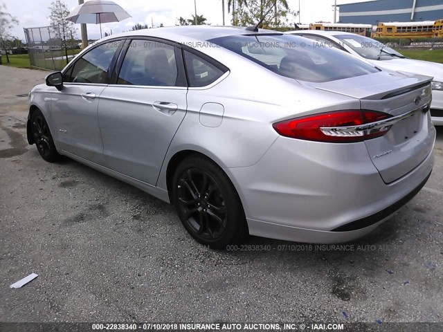 3FA6P0LU9JR146277 - 2018 FORD FUSION SE HYBRID SILVER photo 3