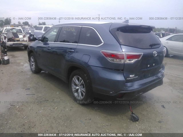 5TDJKRFH4FS127551 - 2015 TOYOTA HIGHLANDER XLE ლურჯი ფოტო 3