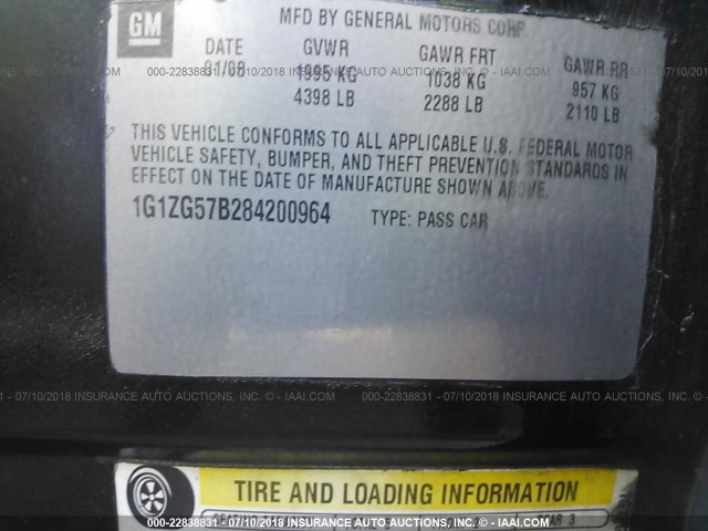 1G1ZG57B284200964 - 2008 CHEVROLET MALIBU LS ნაცრისფერი ფოტო 9