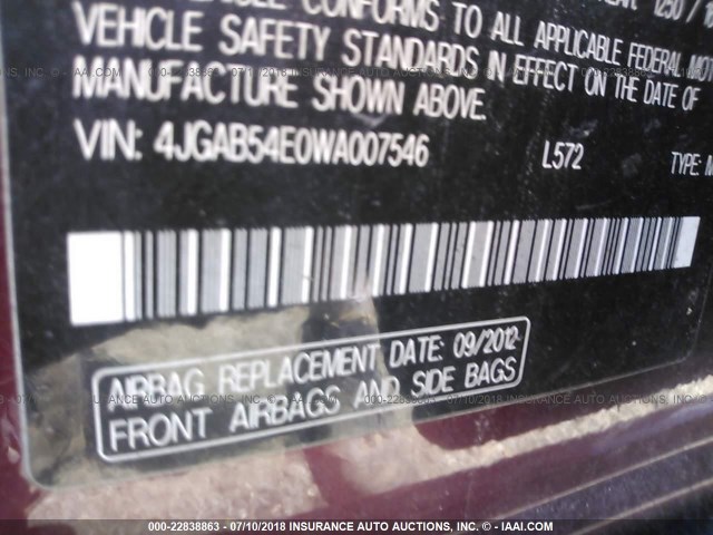 4JGAB54E0WA007546 - 1998 MERCEDES-BENZ ML 320 MAROON photo 9